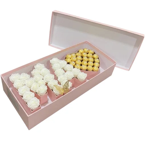 Caja dia de la madre con rosas y bombones ma rosa